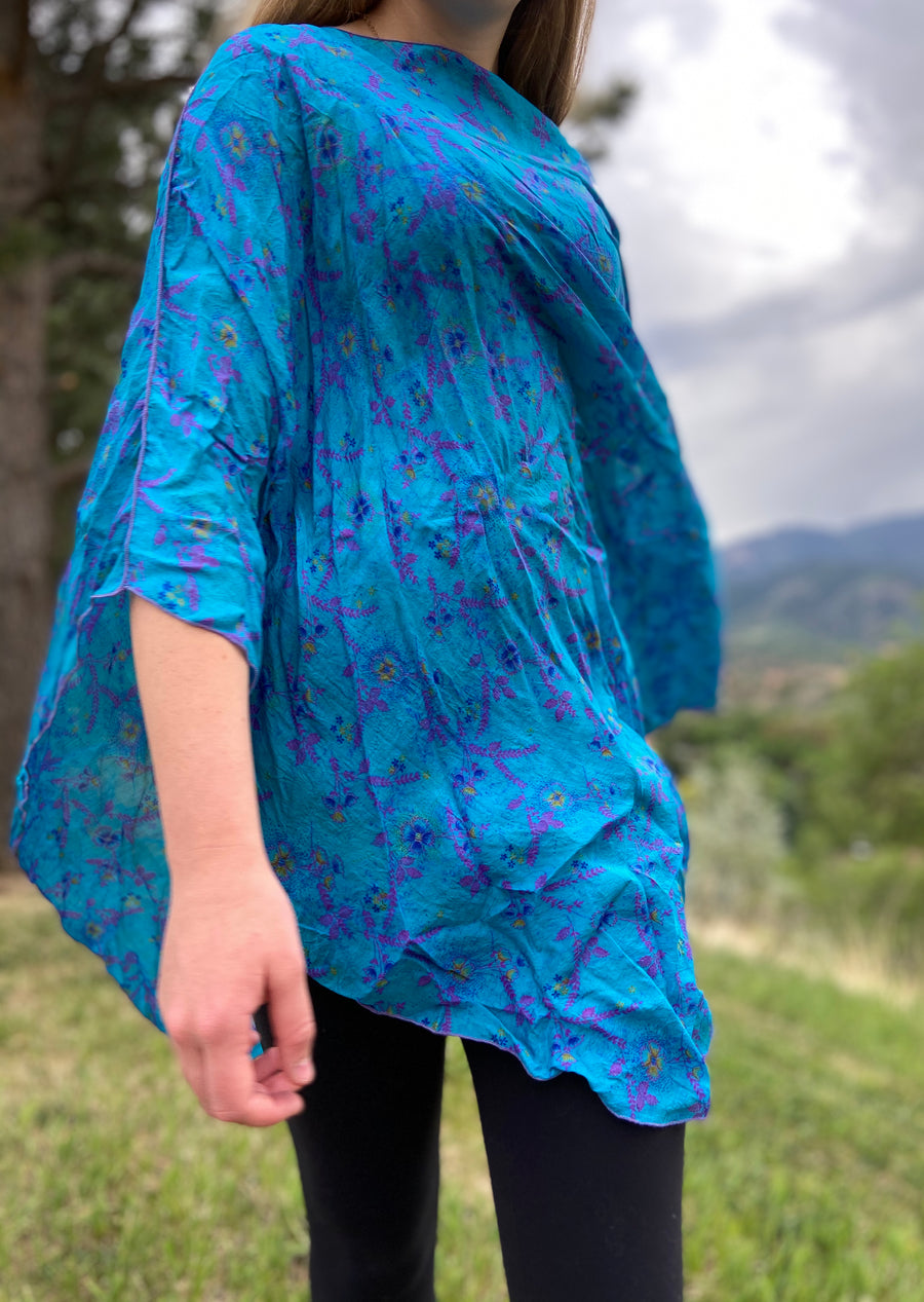 India Silk Sari Ponchos ‘Turquoise’