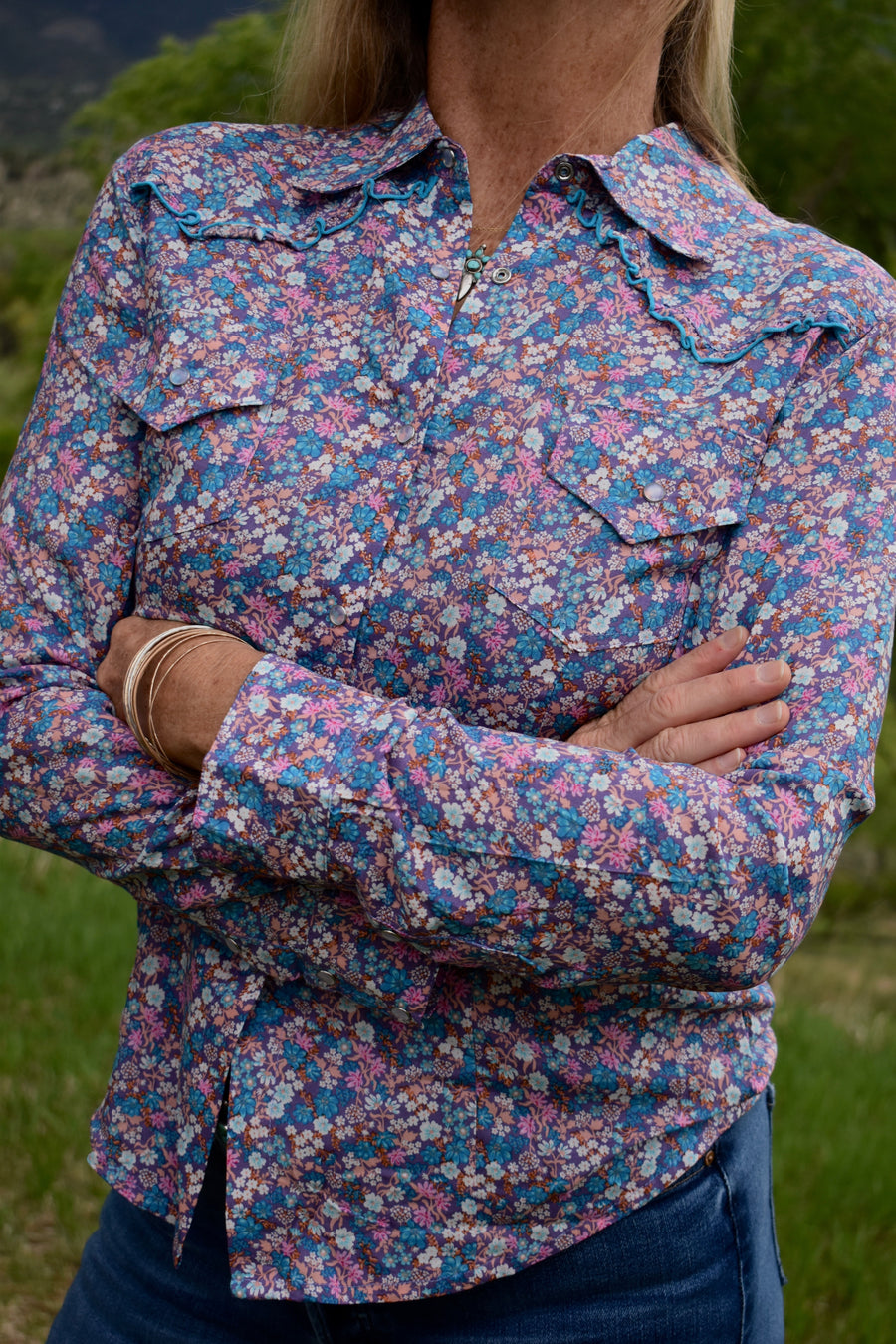 Cowgirl Snap Shirt-Violet Ditsy