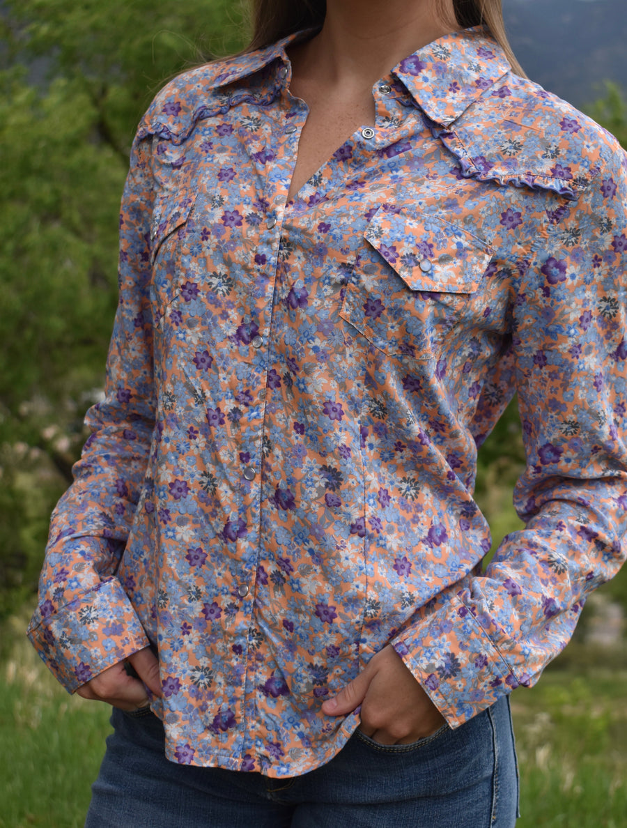 Cowgirl Snap Shirt-Tangerine Ditsy