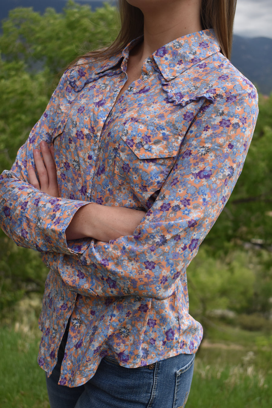 Cowgirl Snap Shirt-Tangerine Ditsy
