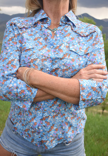 Cowgirl Snap Shirt (3/4 Sleeve)-Iris Ditsy