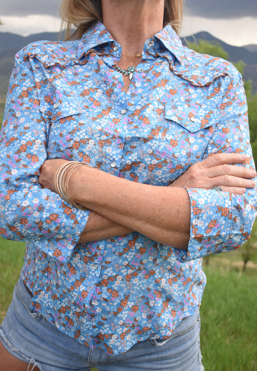 Cowgirl Snap Shirt (3/4 Sleeve)-Iris Ditsy