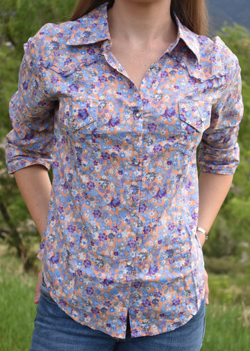 Cowgirl Snap Shirt (3/4 Sleeve)-Tangerine Ditsy