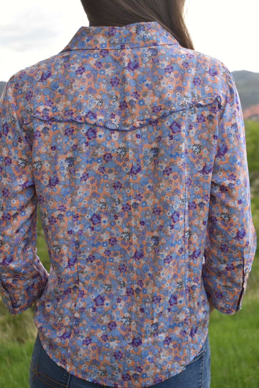 Cowgirl Snap Shirt (3/4 Sleeve)-Tangerine Ditsy