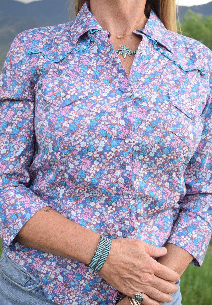 Cowgirl Snap Shirt (3/4 Sleeve)-Violet Ditsy