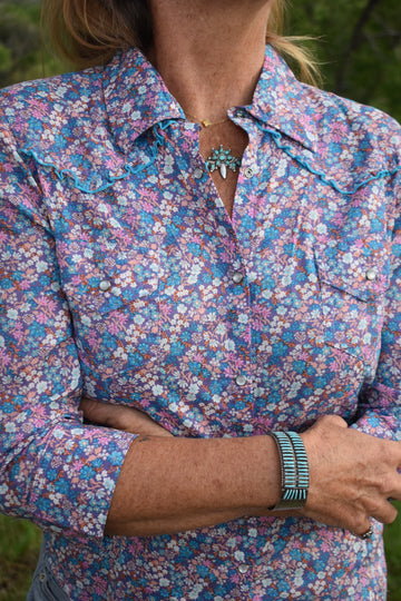 Cowgirl Snap Shirt (3/4 Sleeve)-Violet Ditsy