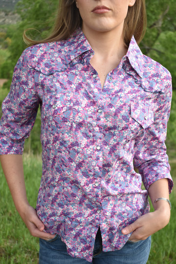 Cowgirl Snap Shirt (3/4 Sleeve)-Lilac Ditsy