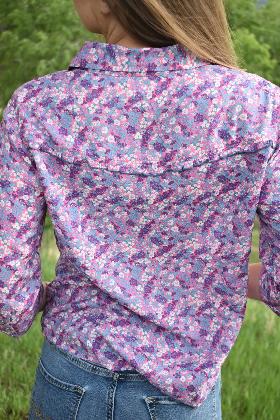 Cowgirl Snap Shirt (3/4 Sleeve)-Lilac Ditsy