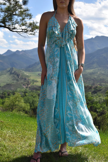 Jardín Dress-Sari India Aqua