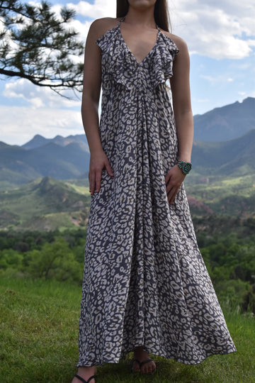 Jardín Dress-Grey Leopard