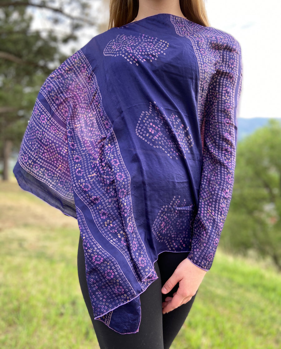 India Silk Sari Ponchos ‘Fuschia/Indigo’