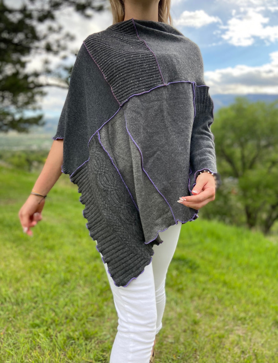 Recycled 100% Cashmere Poncho ‘Charcoal🪙Embers’