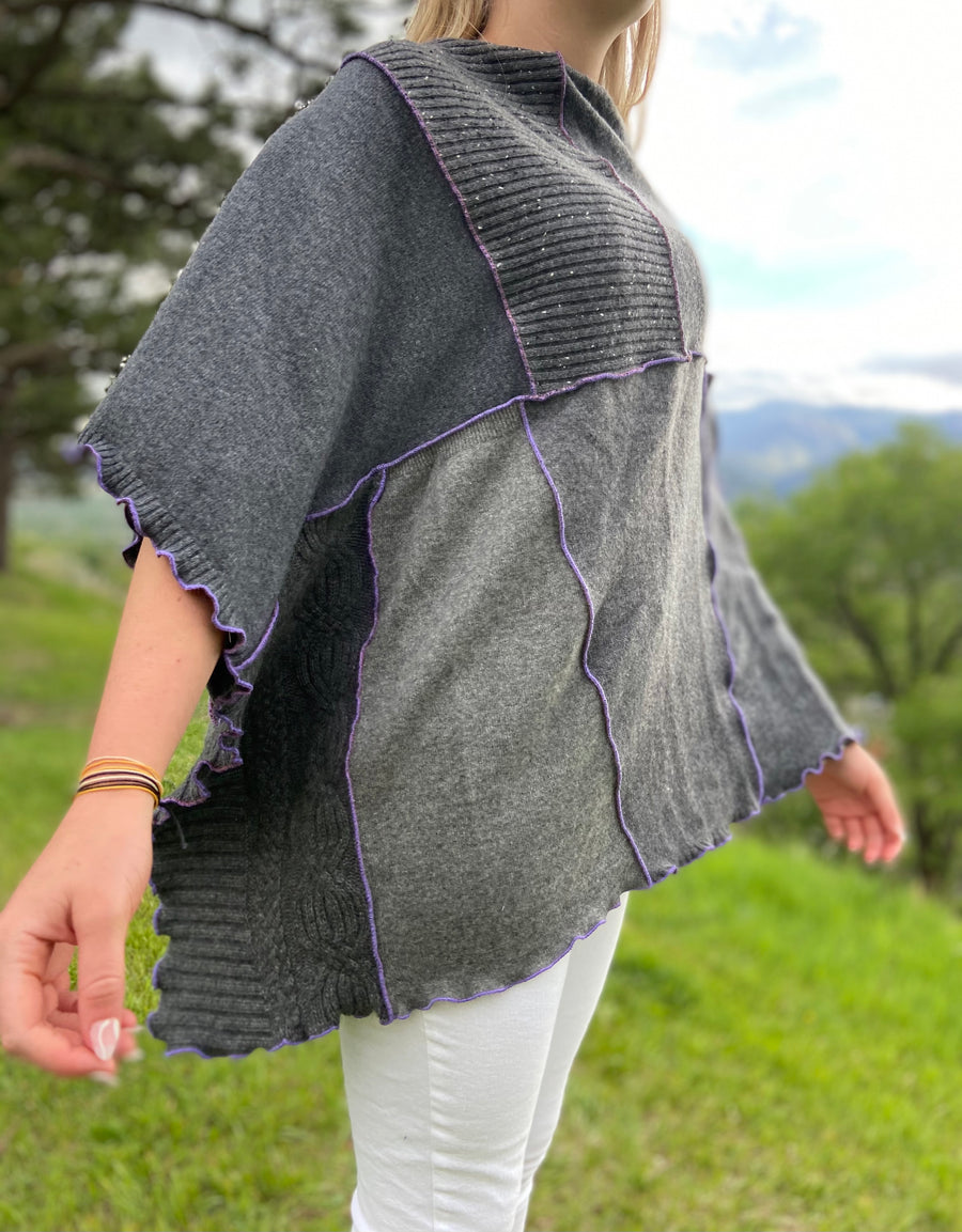 Recycled 100% Cashmere Poncho ‘Charcoal🪙Embers’