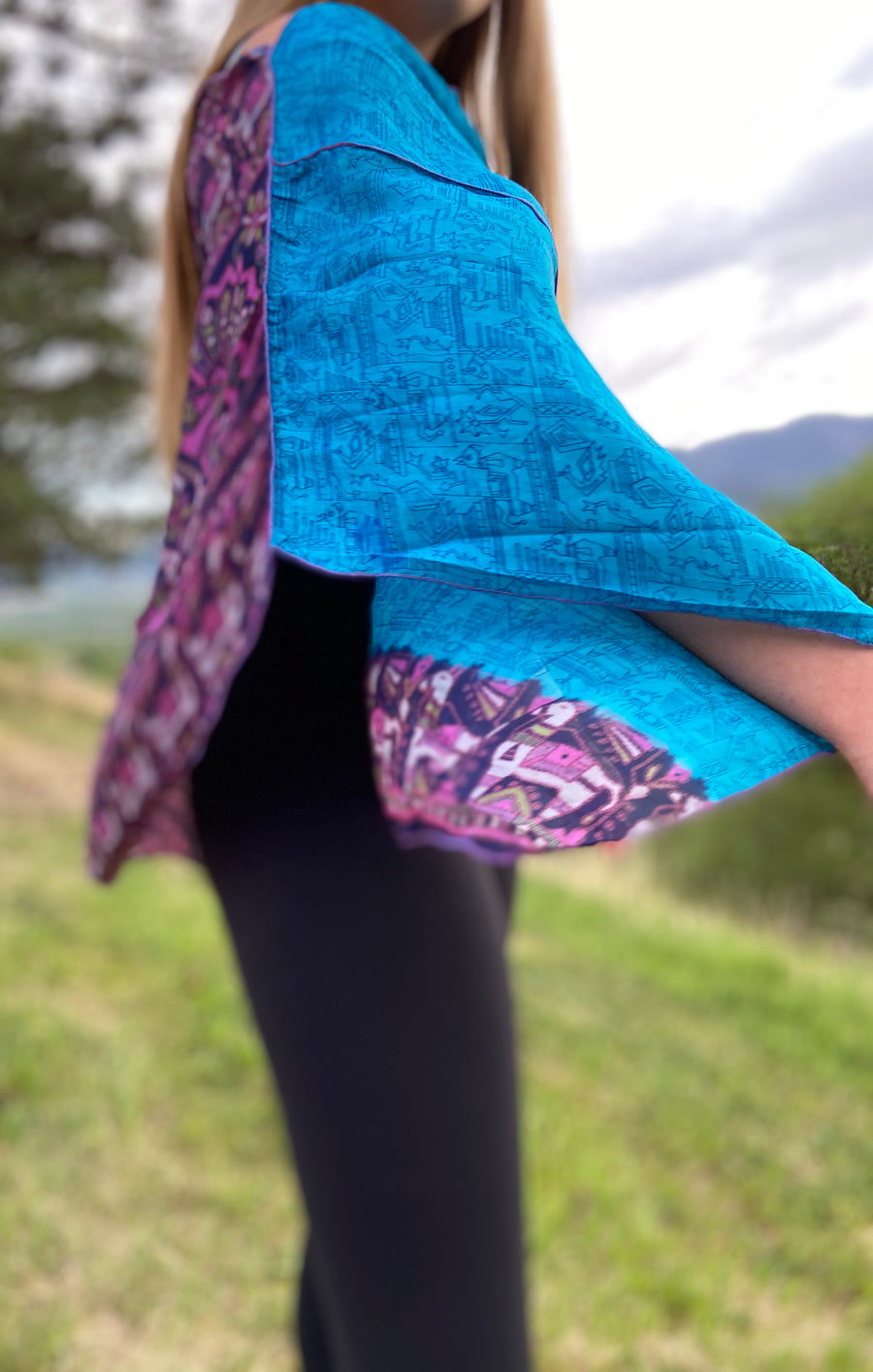 India Silk Sari Ponchos ‘Aqua/Indigo’